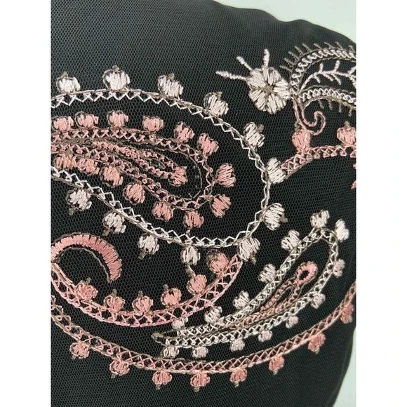 Nine West Dress  Black Floral Embroidered Paisley‎ Whimsigoth Fairy Witch Size 8 - Picture 9 of 10